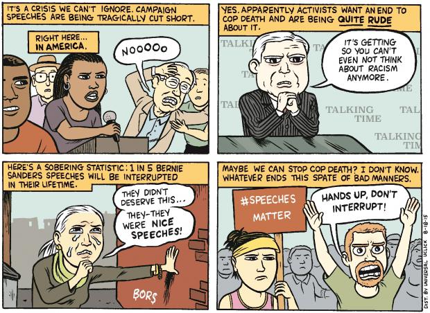 Comic about Bernie Sanders being interrupted by Black Lives Matters activists