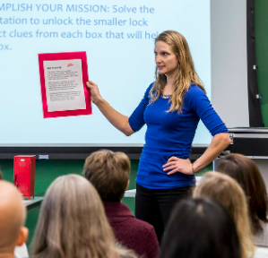 Woman teaching a college class