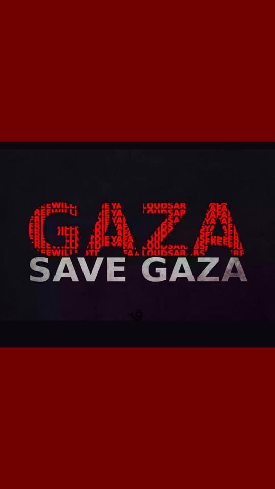 Red and black background with words Gaza, Save Gaza