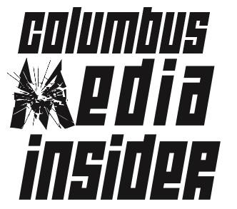 Large black words Columbus Media Insider with the M like shattered glass