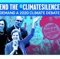 Three candidate and the words End the Climate silence