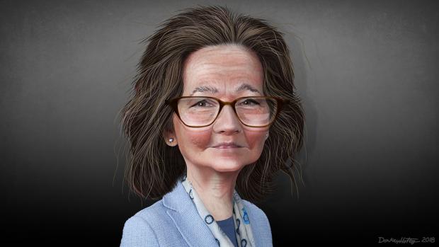 Caricature of white lady with glasses and brown hair