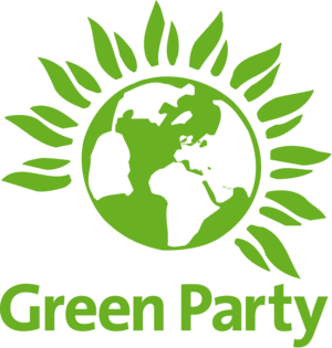 Green earth with leaves growing around it and words Green party