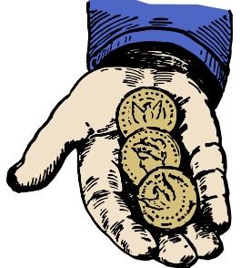 Hand with three coins