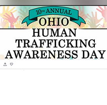 Words 10th Annual in a top ribbon and then words Ohio Human Trafficking Awareness Day