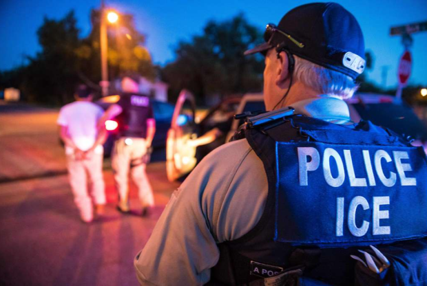 ICE agent and people being arrested