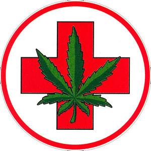 Marijuana leaf on top of a health cross symbol