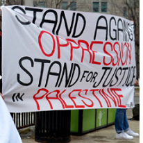 Banner reading Stand Against Oppression Stand for Justice in Palestine