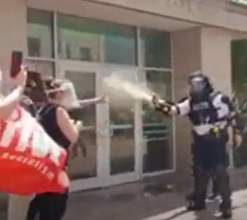 Cop spraying a protestor