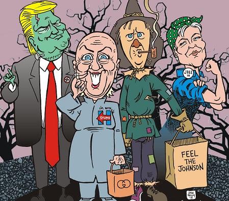 The four presidential candidates in a cartoon 