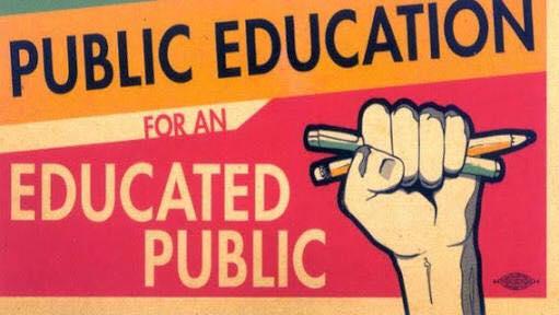 A fist with pencils in it and the words Public Education for an Educated Public