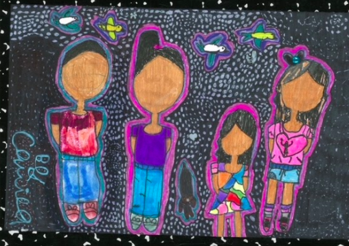 Colorful family drawn by a kid