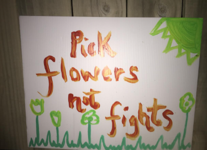 Sign saying Pick Flowers not Fights