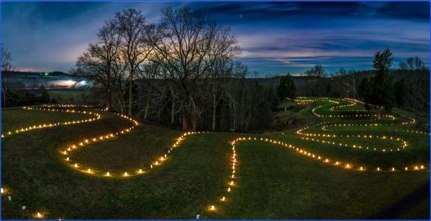 Lights lining the serpent mound