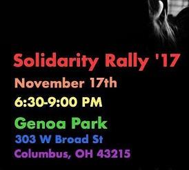 Black background and words Solidarity Rally '17 November 17th and more info about the event