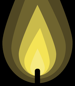 Top of a candle flame as a cartoon in different hues of yellow against black