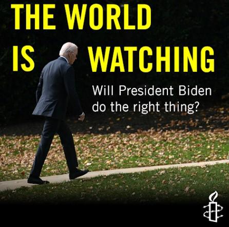 The World is watching - will Biden do the right thing and him walking up a path outside