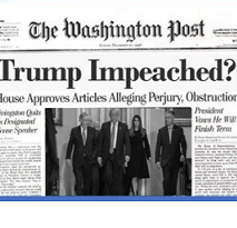 Newspaper headline for Washington Post saying Trump Impeached