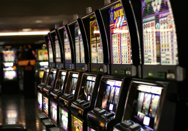 Row of flashy video slot machines
