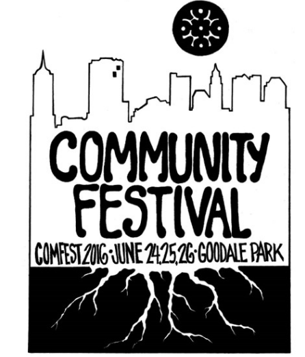 Comfest 2016 logo - a skyline with tree roots