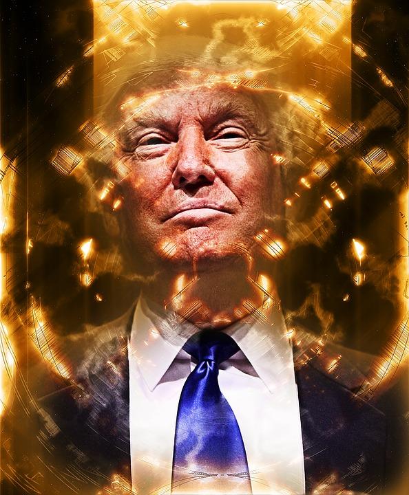 Donald Trump in suit with swirly gold around his head