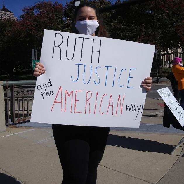 Sign saying Ruth Justice and the American Way