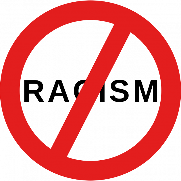 Word "racism" in a "No" symbol, a red circle with a line through it