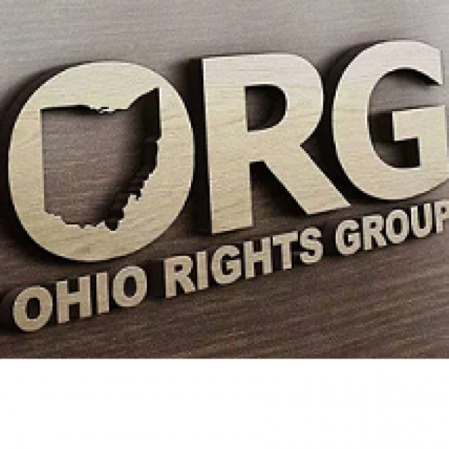 Letters O-R-G with the opening of the O being the shape of the state of Ohio and underneath the words Ohio Rights Group