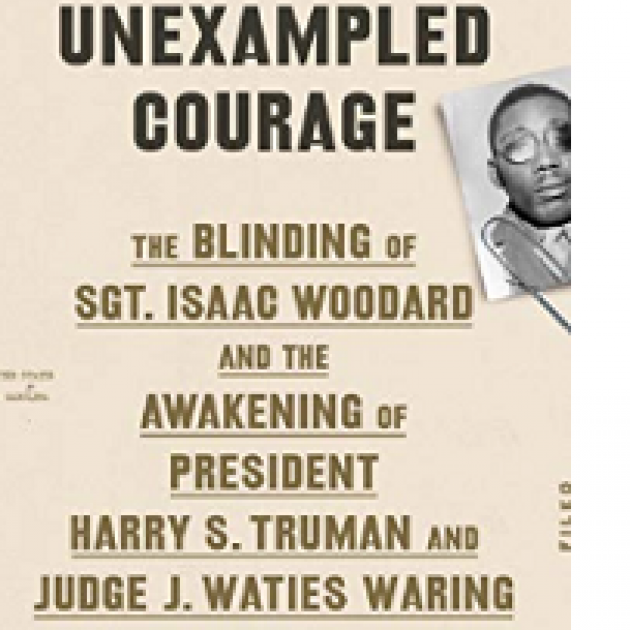 Book cover with words Unexampled courage and a black man's face
