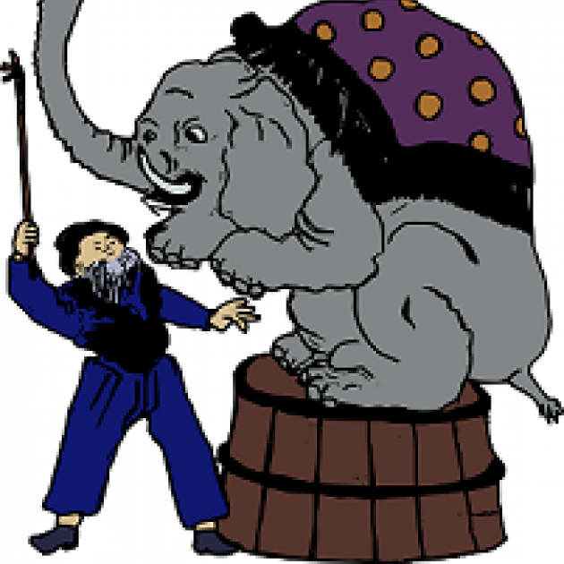 Cartoon of elephant performing at a circus