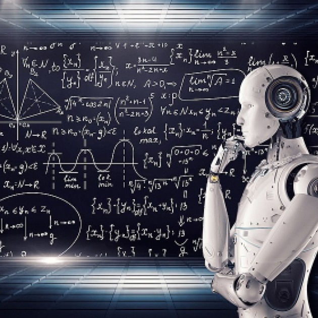 Robot in front of mathematical equation