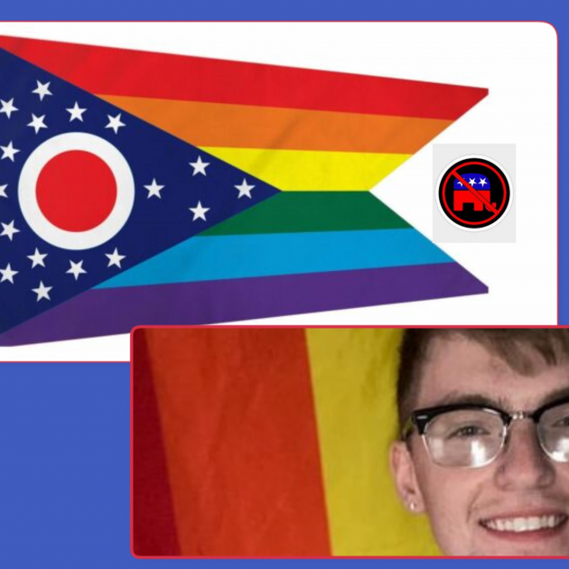 Gay rights flag of Ohio and a man's face