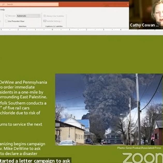 Example of Poweroint slide with Cathy's face and a photo of big smoke cloud