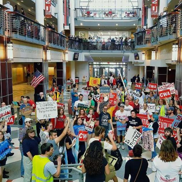 Crowd of people protesting