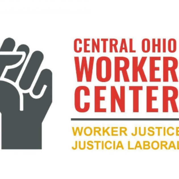 Gray fist in the air and words Central Ohio Worker Center