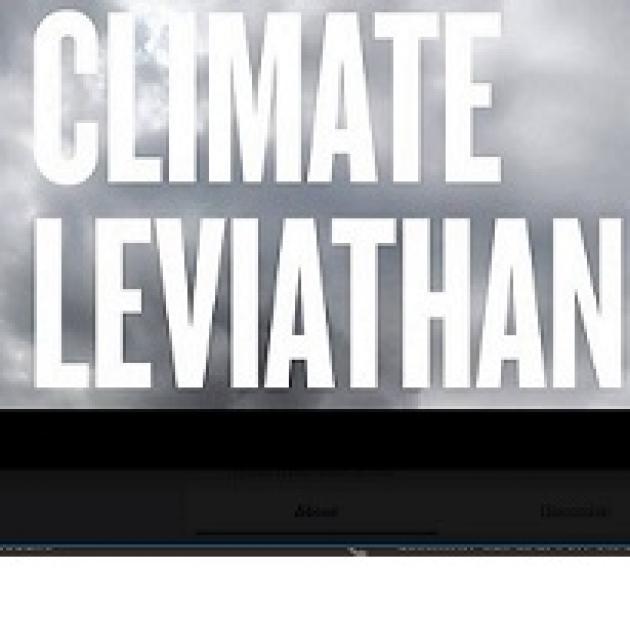Clouds in the background and the words Climate Leviathan