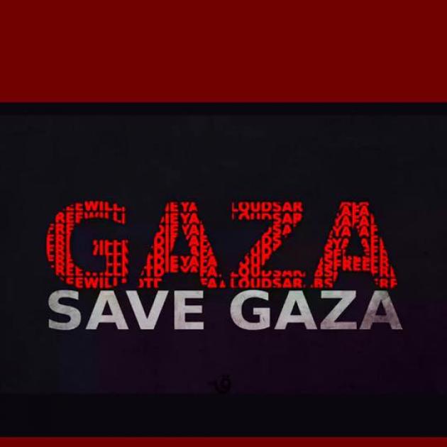 Red and black background with words Gaza, Save Gaza