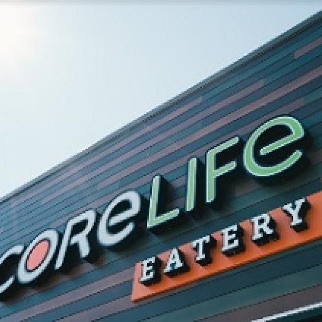 Top of the front of a building with words CoreLife Eatery