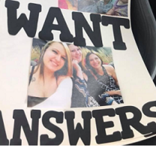 Poster with photo of young woman, words WANT ANSWERS