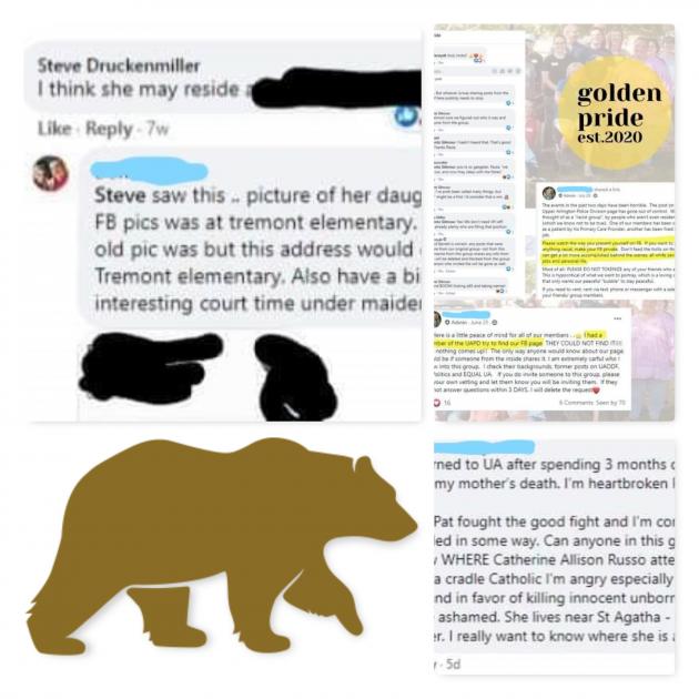 Collage of FB messages and golden bear logo