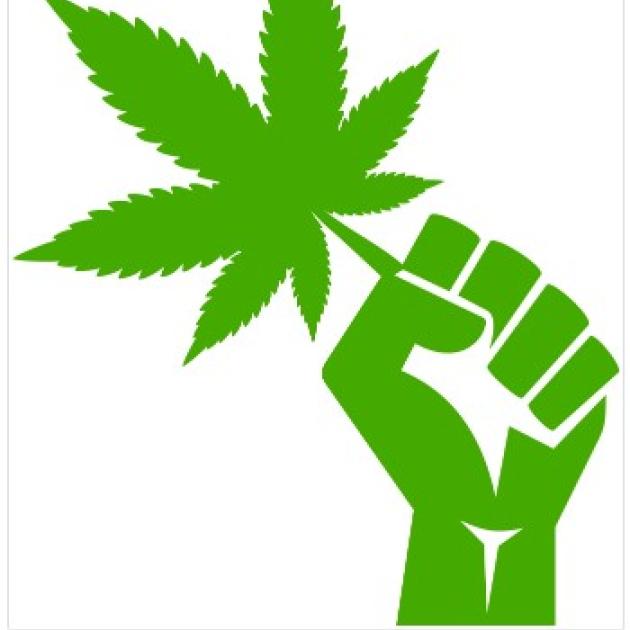 Fist holding a marijuana leaf