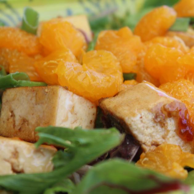 Mandarine Salad with Tofu and Sesame Ginger Dressing