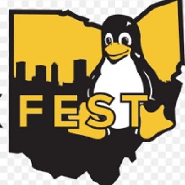 Cartoon of Penguin on top of a map of the state of Ohio with the word FEST in front of it