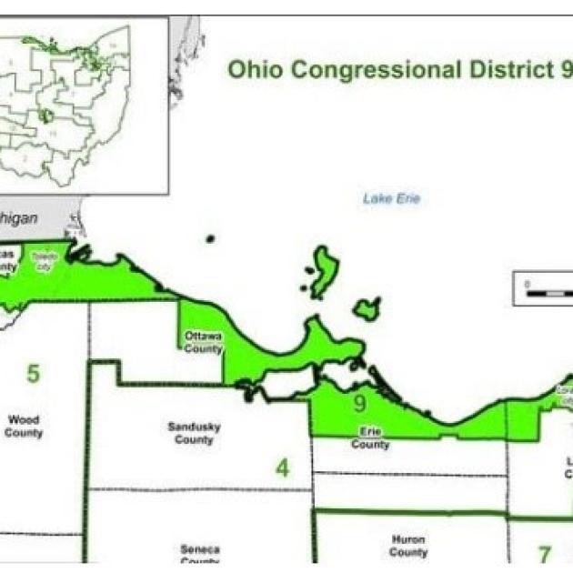 Map of gerrymandered district in northern Ohio