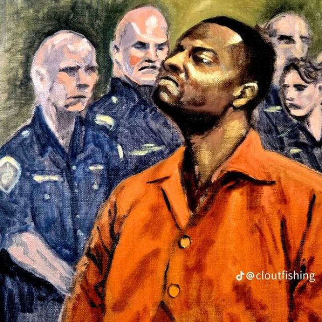 Black man surrounded by white cops