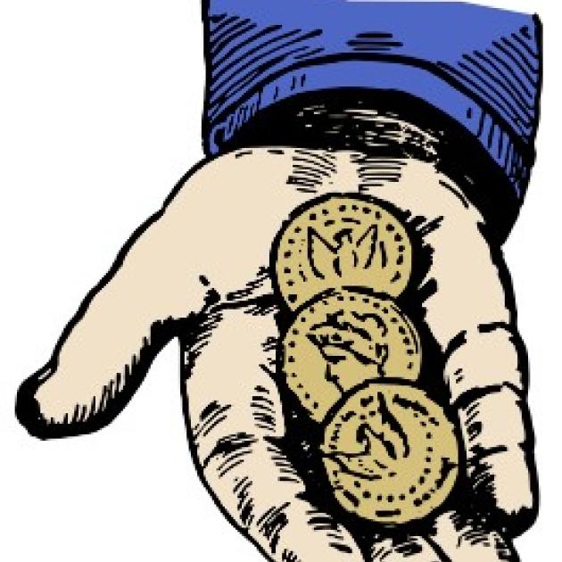 Hand with three coins