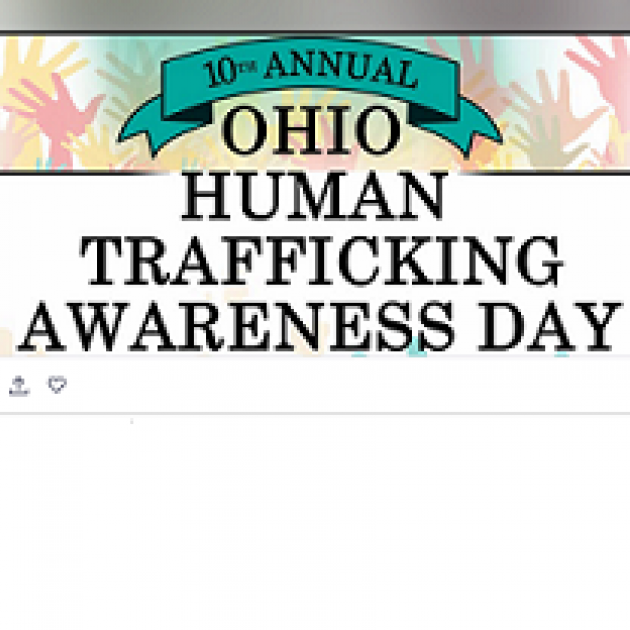 Words 10th Annual in a top ribbon and then words Ohio Human Trafficking Awareness Day