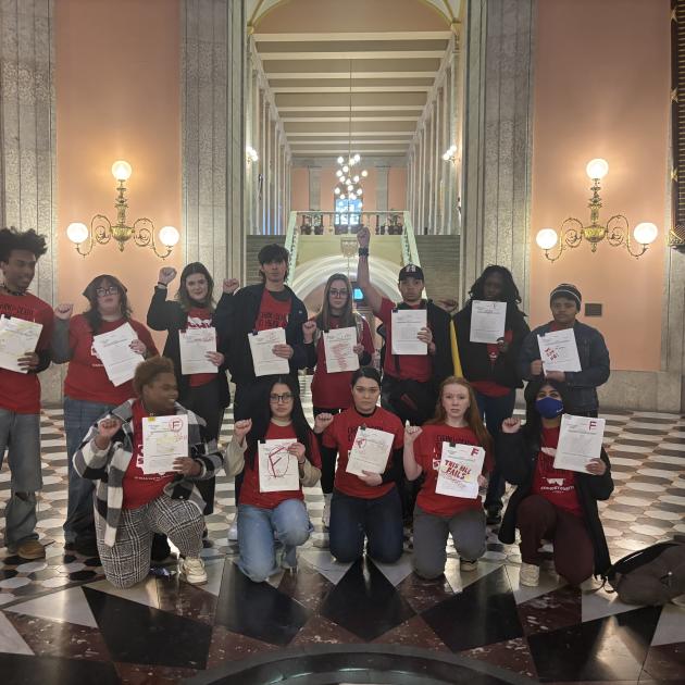 Students posing in the hall