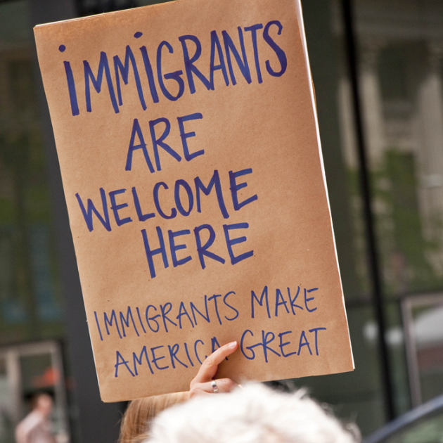 Sign saying Immigrants are welcome here