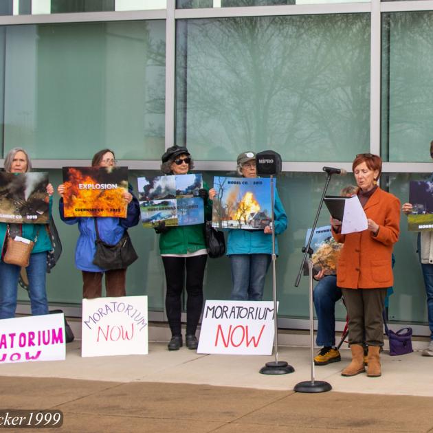 People protesting outside